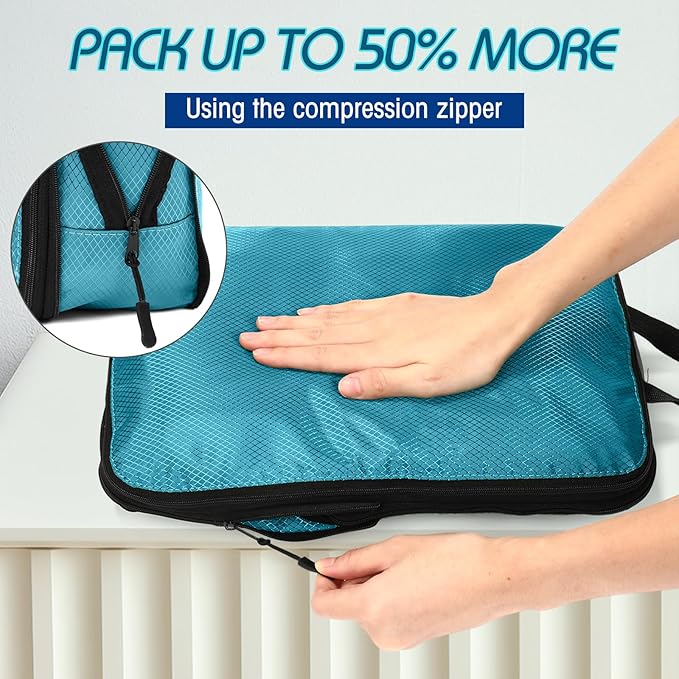 5 Pack Compression Packing Cubes for Travel Space Saving Cubes Luggage Organizer for Suitcase(Blue,Mixed)