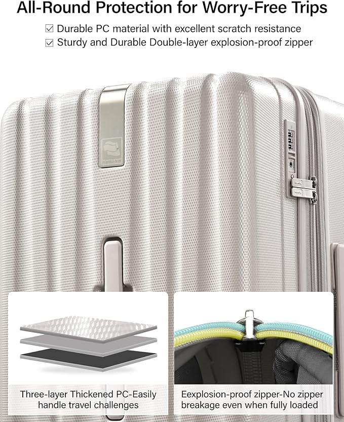 Hanke 24 Inch Plus Expandable Luggage Large Suitcases with Wheels, Medium Checked Luggage Hard Shell Suitcases, PC Trunk Luggage Extra Large Suitcase with Lock for Women Men(Ivory White)