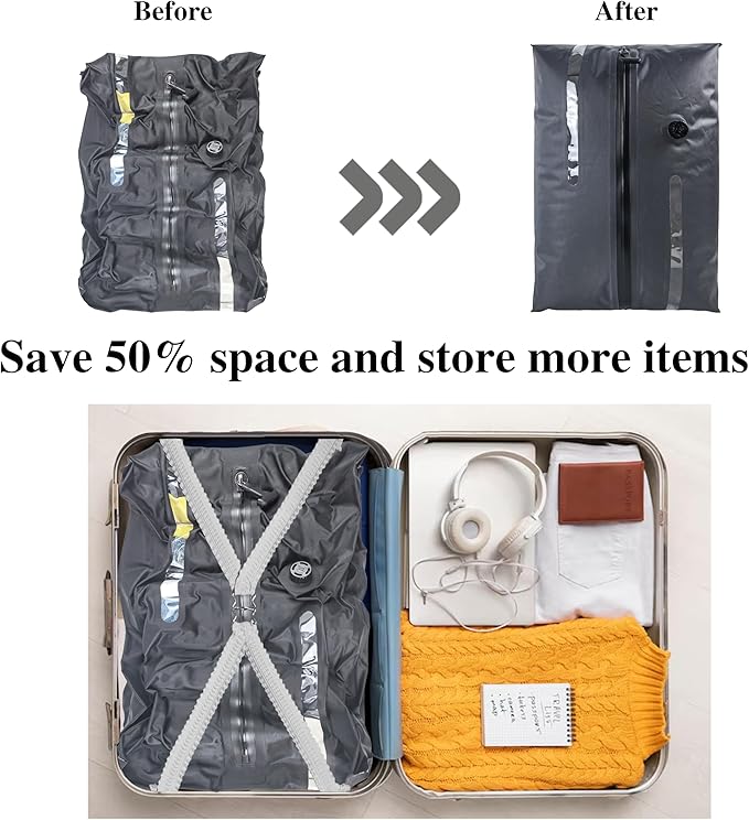 Vacuum Bags for Travel,Travel Vacuum Seal Bags for Clothing,Packing Cubes Compression with Pump,Space Saver,Luggage Bag Compression for Journey,Moving,Outdoor Travels