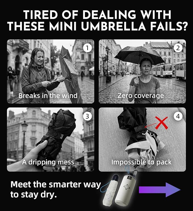 Mini Travel Umbrella for Rain - 43" Large Coverage Small Compact Umbrella, Reinforced Strong Frame, Lightweight Portable Parasol with UPF 100+ UV Protection, Gifts for Adults, Seniors & Students