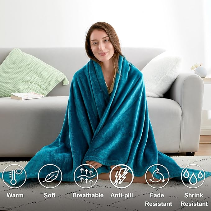 Hansleep Fleece King Size Blanket for Bed Teal, Super Soft Flannel Fuzzy King Size Plush Cozy Blanket for All Seasons, Teal, King 90x108 Inches