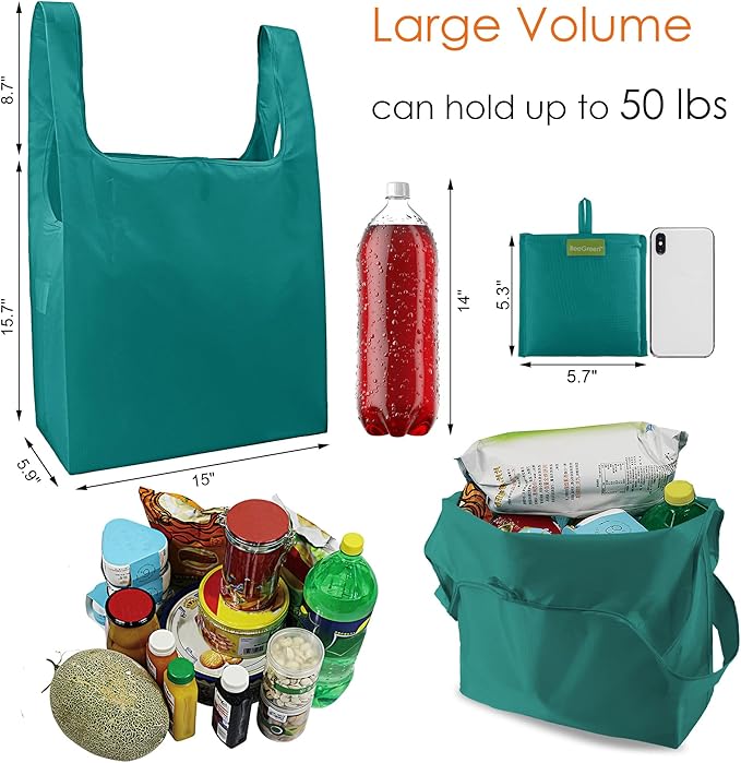 BeeGreen Marrs Reusable Grocery Bags Wholesale Marrs Green Reusable Kitchen Bags Bulk Foldable-Machine Washable with Zipper Storage Pouch 20 Packs