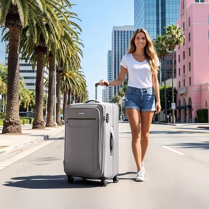 Softside Suitcases with Wheels 32 Inch Luggage,Expandable 20% Luggage w/Spinner Wheels and TSA LOCK,Large Checked Suitcase for Men/Women（Grey,32in）