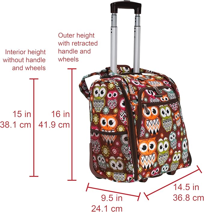 Rockland Melrose Upright Wheeled Underseater Carry-On Luggage, Owl
