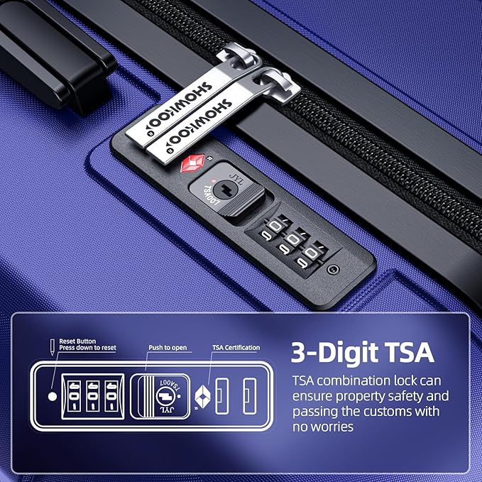 SHOWKOO Luggage Sets Expandable 100% PC Durable Suitcase Sets Double Wheels TSA Lock 4 Piece Luggage Set Royal Blue