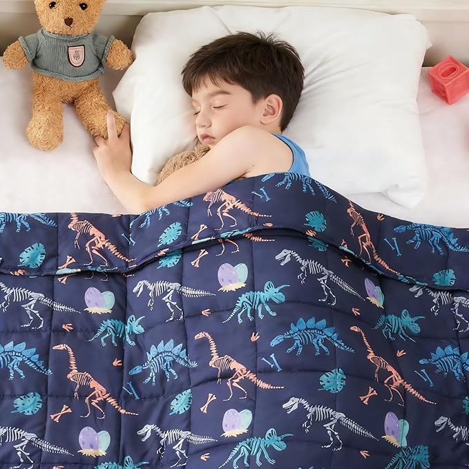 yescool Dinosaur Weighted Blanket 3 Pounds Cooling Weighted Lap Blanket, Navy Breathable Heavy Blankets, Weighted Throw Blankets Gifts for 20-40lbs, 36"x48"