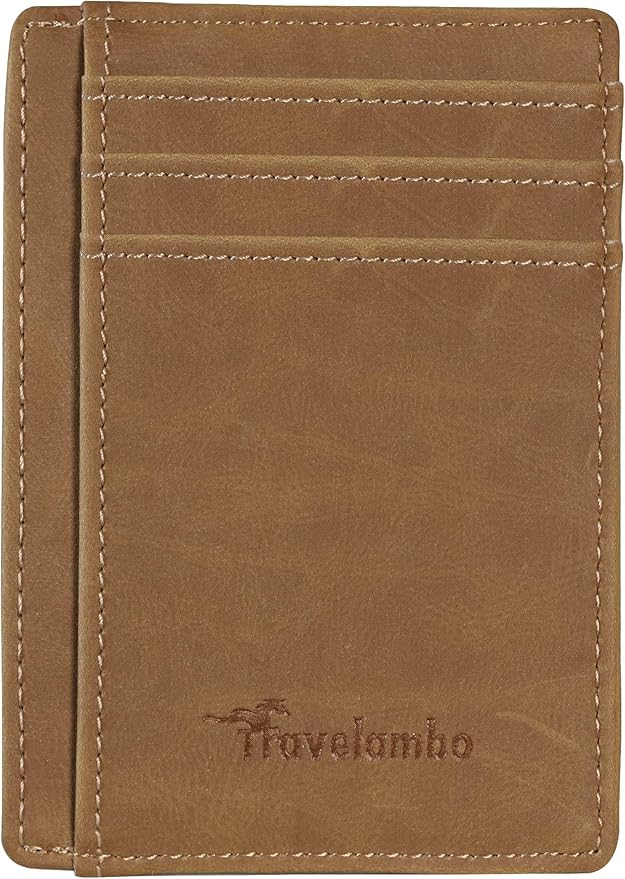 Travelambo Slim Wallet Front Pocket Minimalist Leather RFID Blocking Medium Size