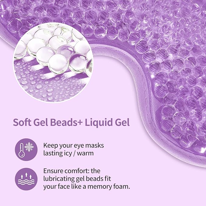 2PCS Gel Eye Mask Reusable Cold Therapy Gel Bead Eye Mask for Puffiness/Dark Circles/Eye Bags/Dry Eyes/Headaches/Migraines/Stress Relief, Cooling Compress (Purple)