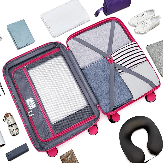 LARVENDER Luggage Sets, Suitcase Set 3 Piece Expandable Luggage PP Lightweight Large Suitcases with Wheels for Women (3 piece set,Rose Red)