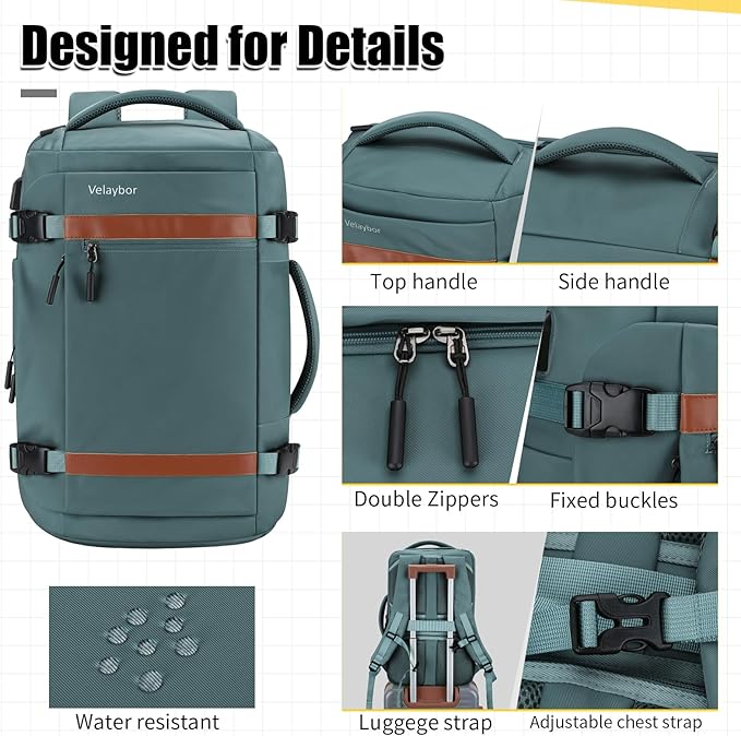 42L Travel Backpack with 4 Packing Cubes, TSA Friendly Flight Approved Carry-On Bag, Water-Resistant Business Backpack for Men Women, Fits 17.3" Laptop (Army Green)
