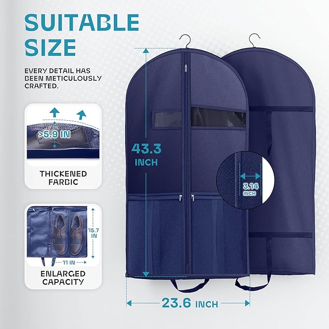 Travel Garment Bag with Zipper Pocket, Suit Bag for Suits, Dresses, Coats