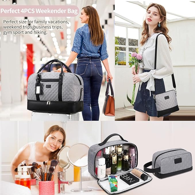 Wogarl Weekender Bags for Women Large Overnight Bag Weekend Travel Duffel Bag Carry on Shoulder with Shoe Compartment Toiletry Bag for Travel Business Gym