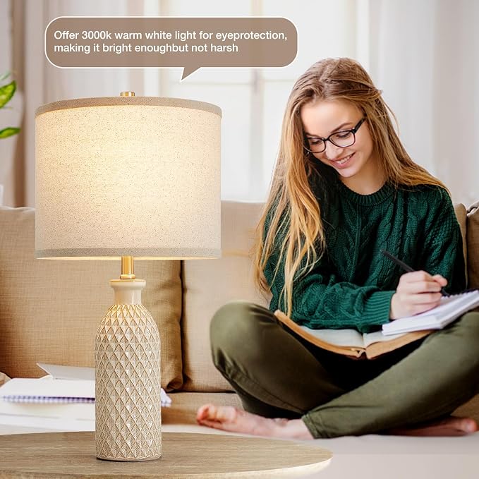 Luvkczc Modern Ceramic Table Lamp Set of 2, Adjustable Color Temperature | 24.8" Farmhouse Bedside Lamps, Nightstand Lamp Desk Reading Lamp for Bedroom, Living Room, Office, 2 Bulbs Included