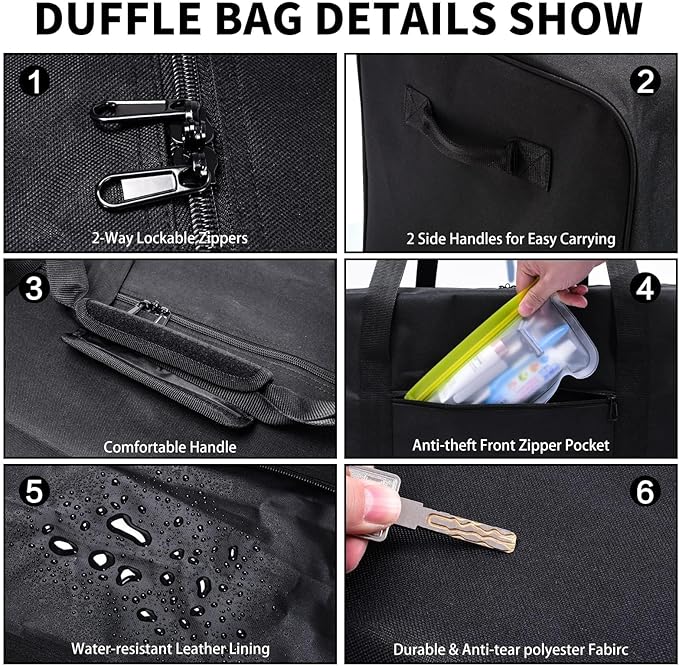Urbanstand 52 Inch Extra Large Duffle Bag for Travel, 190L Sports Gear Storage Bag with 2-way Lockable Zippers, Long Duffel Bag for Tent Camping Moving tripod (Black)