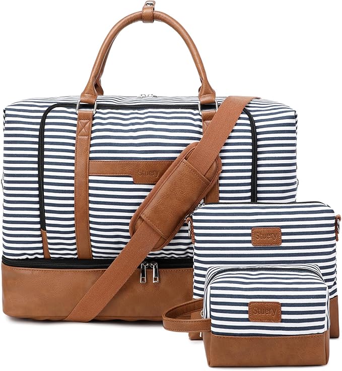 Weekender Bag, Large Travel Duffel Bag for Women, Carry on Overnight Bag with Shoe Compartment and Toiletry Bags