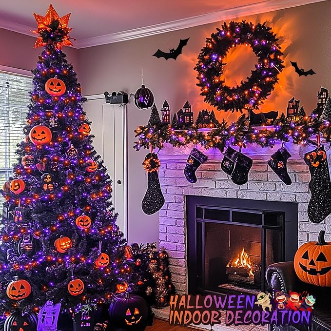 JMEXSUSS 200 LED Halloween Lights Outdoor,Purple Orange Halloween Lights | 66FT Halloween String Lights Indoor Plug in for Fireplace Mantel Party Patio Yard Door Halloween Tree, Connectable