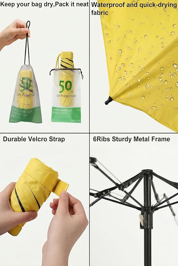 BAODINI Mini Travel Umbrella Small Compact UV Blocking Manual Open Close Portable Sun Protection for Women Kids and Men