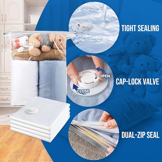 TAILI 16 Pack Vacuum Storage Bags for Comforter and Blankets, Jumbo Vacuum Seal Bags for Bedding 40x31 Inch, Space Saver Bags for Clothes, Pillows, Saving More Closet Space