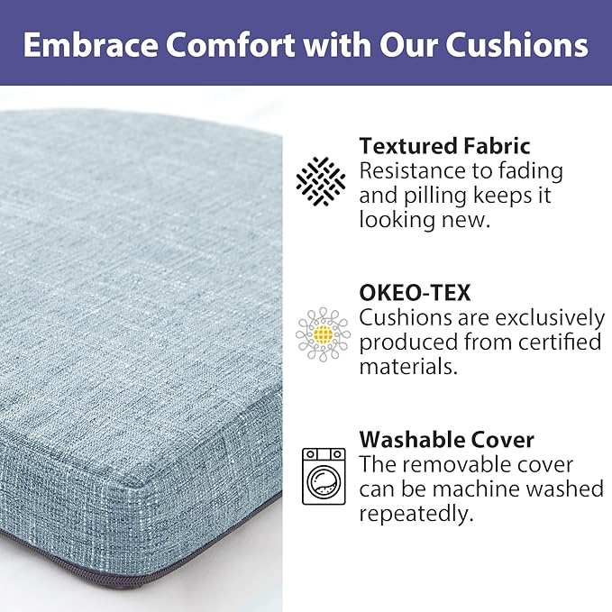 Chair Cushions for Dining Chairs with Ties and Removable Cover, Dining Kitchen Chair Pads with Non-Slip Bottom, High-Resilience Indoor Seat Cushions, 16'' x 16'' x 2'', Set of 4, Light Blue