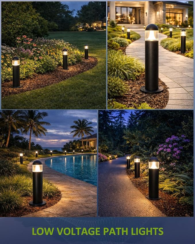 Low Voltage Pathway Lights, 2700K Walkway Set, 6 Pack | 200 Lumen Output, 270 Degree No Glare Beam, 12V LED Bollard Light, IP67 Waterproof for Even Walkway Illumination