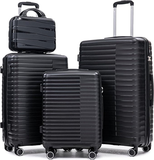 Hardside 4 Luggage Set, Lightweight Wave Suitcase with Spinner Wheels