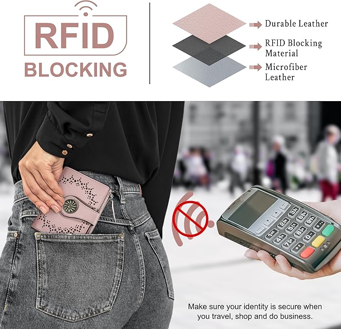 Tipmile Small Wallet for Women Bifold RFID Blocking Card Holder Leather Wallets with Zipper Coin Pocket