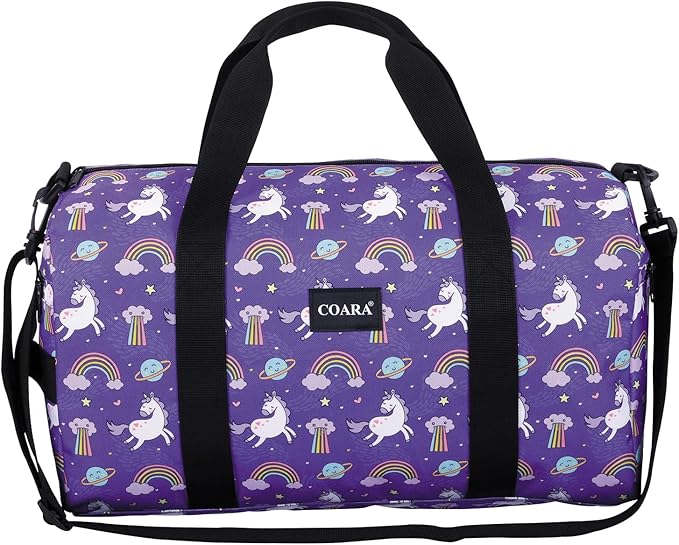 Kids Duffle Bag Overnight Bags for Boys and Girls Weekender Sleepover Carry-On Tote for Traveling Gym Sport Dance (Unicorn)