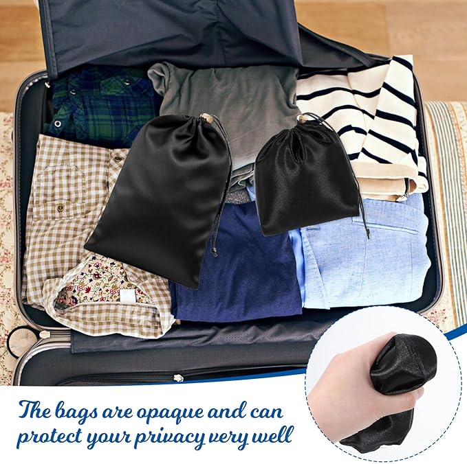 Toy Storage Bags, 6 Pcs Quality Satin Silk Drawstring Pouch Adjustable Microfiber Toy Organizer Bags Gift Bag Foldable Ditty Bag for Women Men Toys Underwear Sunglasses Cosmetic, 3 Sizes (Black)