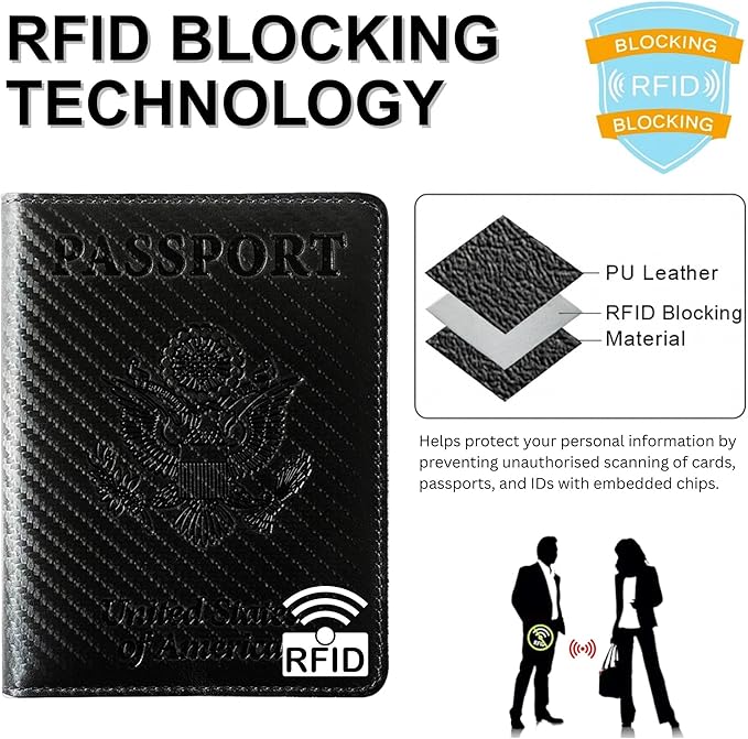 Ciana Passport Holder for Travel – PU Leather Passport Cover and Card Holder for Men & Women – Slim Passport Holder with Card Protector Slot, Travel Must Haves (Carbon Fiber)