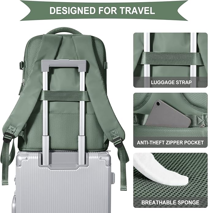 coowoz Large Travel Backpack For Women Men, Carry On Backpack,Hiking Backpack Waterproof Outdoor Sports Rucksack Casual Daypack Expandable Heavy Duty Extra large Backpack Olive Green