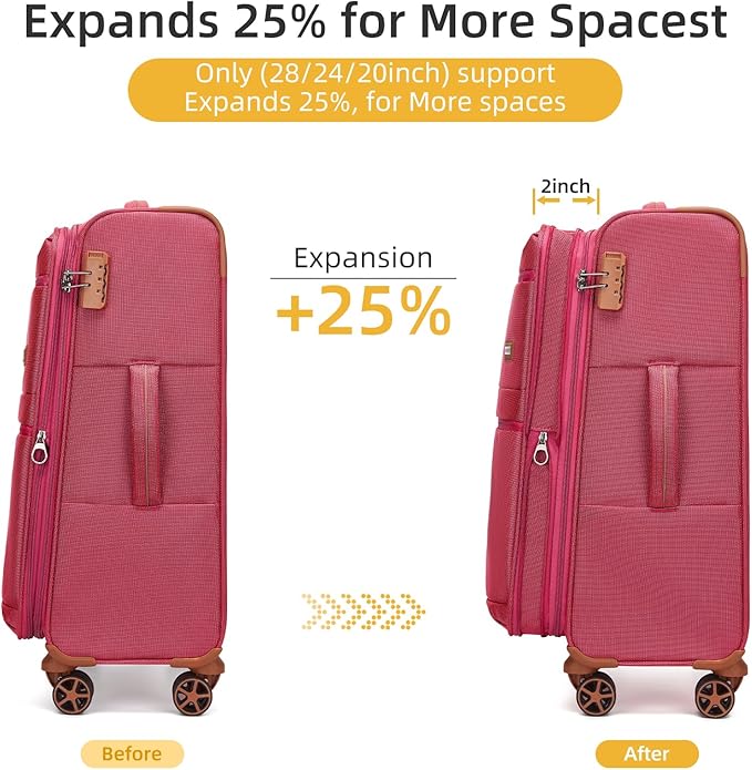 Softshell Luggage Expandable 4 Piece Set (16/20/24/28 Inch) Suitcase Softside Lightweight Luggage Travel Set Elegant Suitcase (Rose Red)