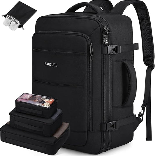 Bagsure Travel Backpack Carry On Backpack 42L Flight Approved, Expandable Laptop Backpack with Packing Cubes & Shoe Pocket, Water Resistant Luggage Backpack for Men Women, Large Backpack 20 * 14 * 7"
