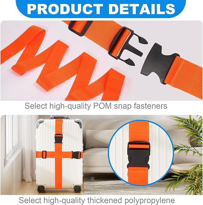 4 Pack Luggage Straps, Adjustable Travel Suitcase Belt Secure Lock Straps to Prevent Bursting, for Suitcases Briefcase & Travel Bags, Extends Life of Bag, 40''-78'' Length (Orange)