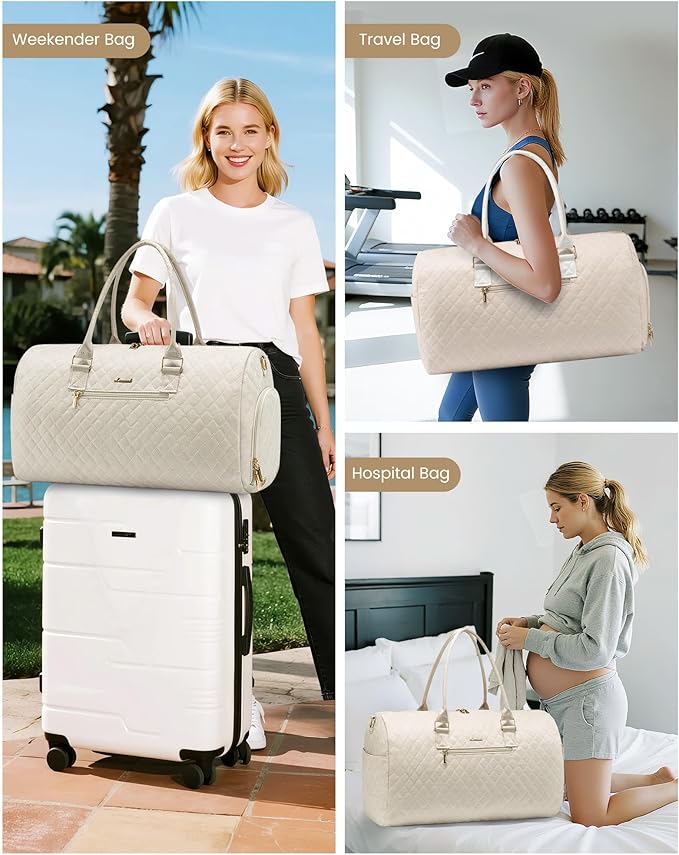 LOVEVOOK Travel Duffle Bag, Weekender Bag for Women with Toiletry Bag, Carry on Overnight Bag with Shoe Compartment, Gym Duffel Bag with Wet Pocket, Mommy Hospital Bags for Labor and Delivery