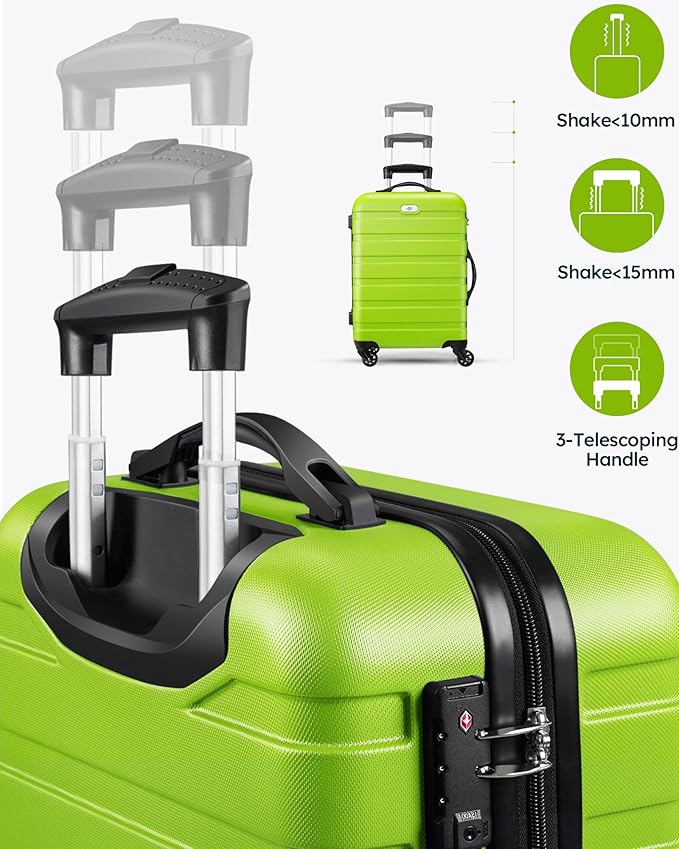 Suitour Luggage 3 Piece Sets Hard Shell Luggage Set with Spinner Wheels, TSA Lock, 20 24 28 inch Travel Suitcase Sets, Lime Green
