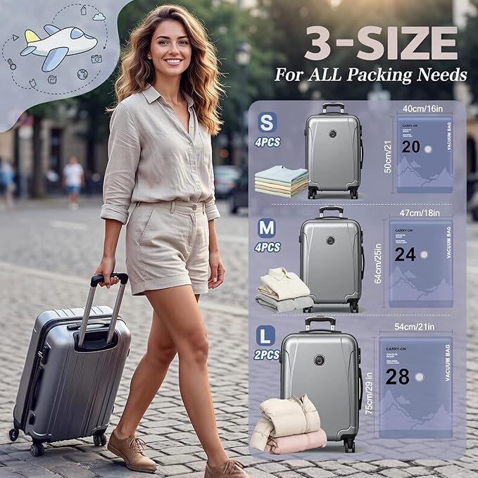 QcoQce Wireless Vacuum Storage Bags with Pump, 12-Pack (2 L/4 M/4 S/2 Bonus),Space Saving Bags for Travel, Moving & Home Organization,Compression Packing Cubes for Suitcase, Closet & Cruise Must Haves