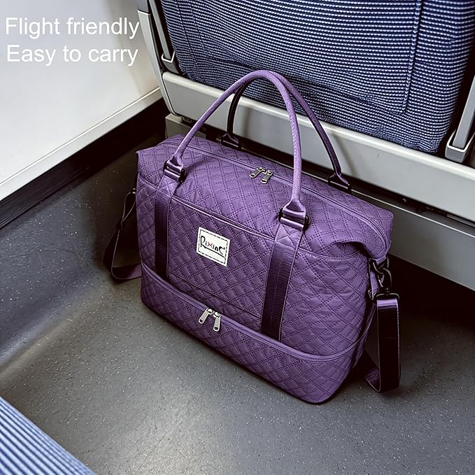 Large Travel Duffle Bag Weekender Bags for Women with Shoes Compartment, Travel Duffel Tote Carry on Overnight Bag for Travel Business Trips, Sport Yoga Gym Bag with Wet Pocket (Dark Purple)