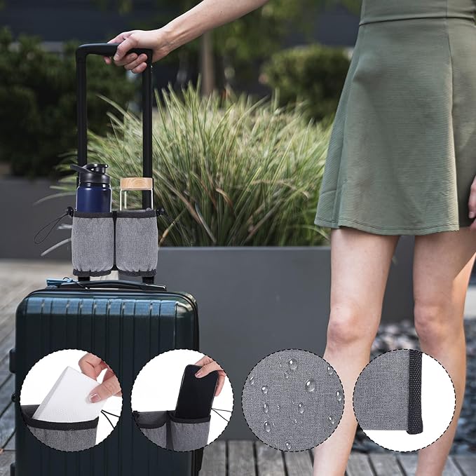 Luggage Cup Holder for Suitcases, Luggage Travel Cup Holder Free Hand Drink Carrier Hold Two Coffee for Most Flight Attendants, Travel Essentials, Business People (Grey)