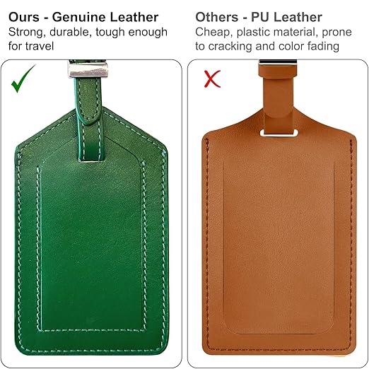 Emerald Green Genuine Top Grain Leather Luggage Tag
