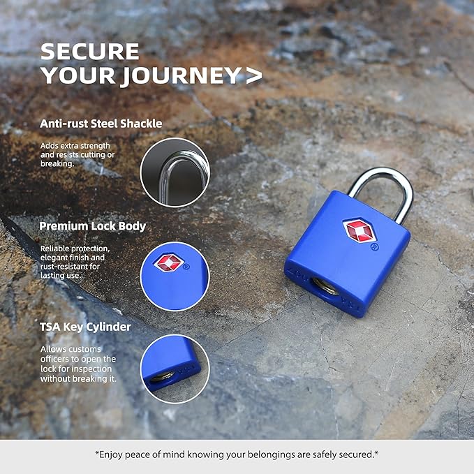 TSA Approved Locks for Luggage 4 Pack, TSA Locks for Luggage Travel Accessories, Small Padlock with Key, Weatherproof Outdoor Use Keyed Mini Padlock for Suitcase, Backpack, Bag, Zipper