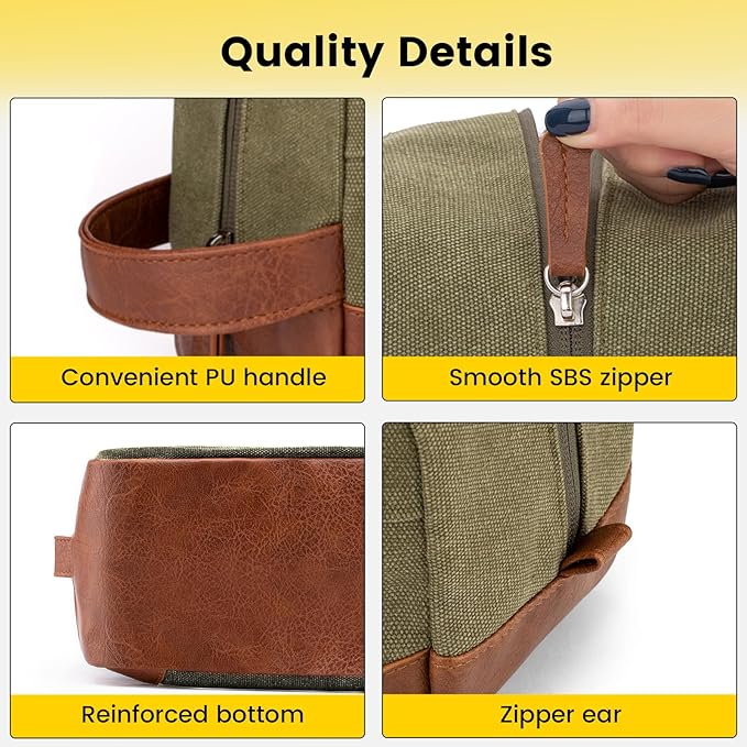 Vorspack Travel Toiletry Bag - Hanging Toiletry Bag for Men Water Resistant Canvas Shaving Bag with Large Capacity for Travel - Green