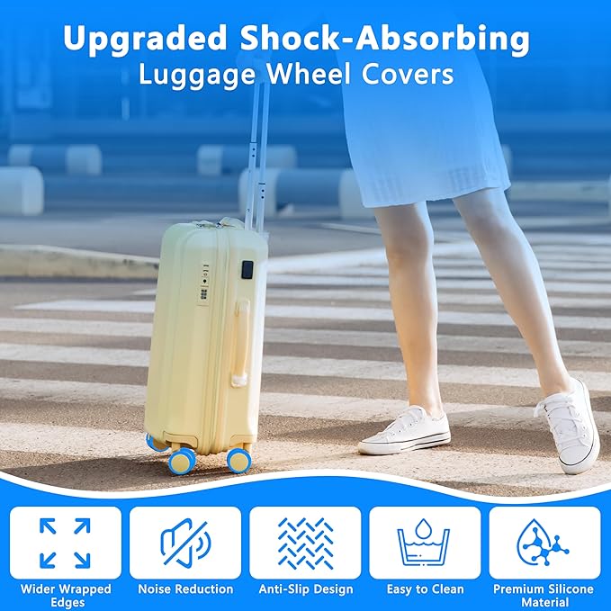 8 Pcs Upgraded Luggage Wheel Covers, Suitcase Protector, Wear-Resistant Anti-Noise Silicone Wheel Covers for 2-2.4” Spinner Wheels, Travel Accessories for Carry On Luggage (Blue, Small)