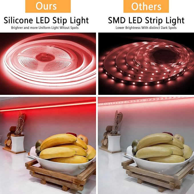 Red COB 30Ft LED Strip Lights 24V Dimmable High CRI95+ Ultra Bright Flexible LED Tape Lights LED Lights Strip Rope Lights for Romantic Wedding Anniversary Home Bedroom Indoor Decorative Lighting