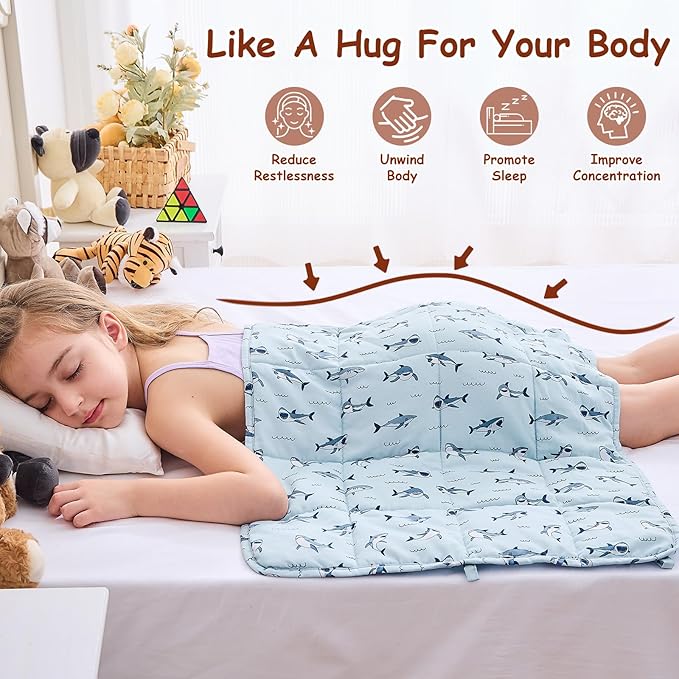 yescool Shark Weighted Lap Pad 2 Pounds Cooling Weighted Lap Pad, Small Weighted Blanket, Weighted Throw Blanket Gifts for Travel Indoor Outdoor, 20"x30"