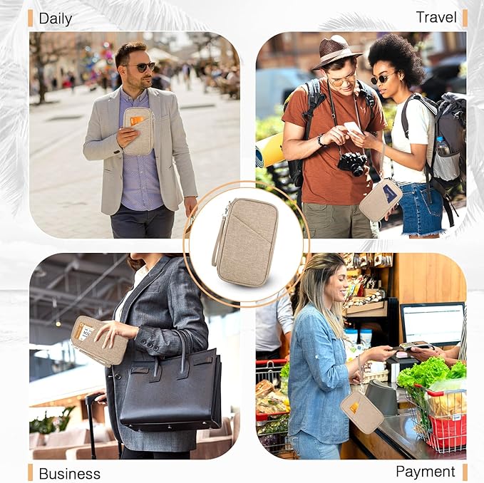 Passport Holder Family RFID Travel Document Organizer for Women Waterproof Passport Wallet Men Portable Case for Cards, Boarding Pass, ID, Money, Tickets with Zipper