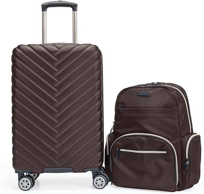 Kenneth Cole REACTION Madison Square Lightweight Hardside Chevron Expandable Spinner Luggage, Chocolate Brown, 2-Piece (20" Carry On + Sophie Backpack)
