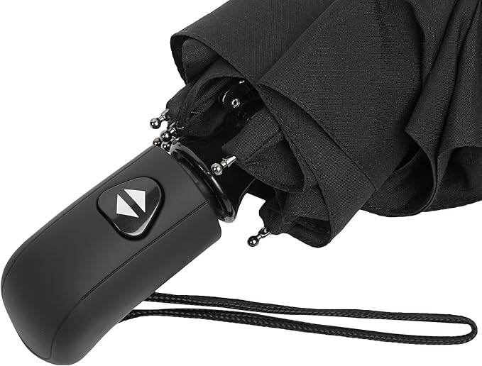 Amazon Basics Round Travel Umbrella for Rain, Compact Umbrella with Auto Open/Close, Strong Alloy Steel Frame, Compact Size for Backpacks/Handbags (11" Long When Closed), One Size, Black