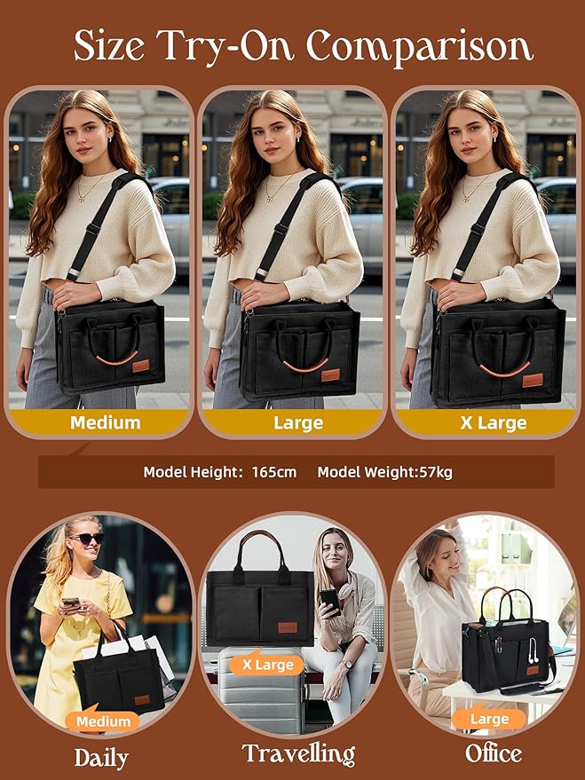 FIORETTO Canvas Tote Bag for Women with Zipper Closure & Individual Compartments for Work College for Teacher & Nurse