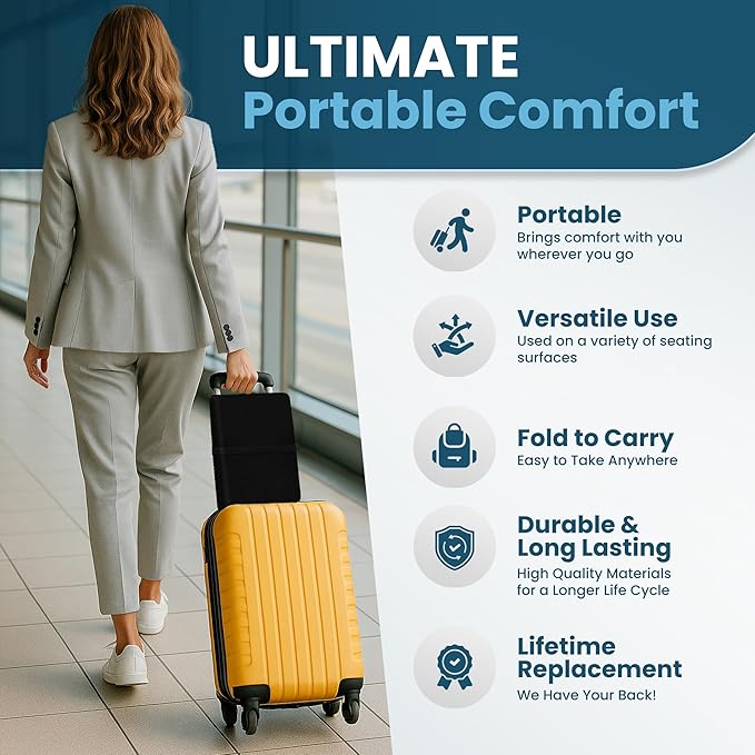 ComfiLife Ergo-Gel + Comfort Foam Airplane Seat Cushion – Travel Seat Cushion – Compact, Foldable, Portable Comfort