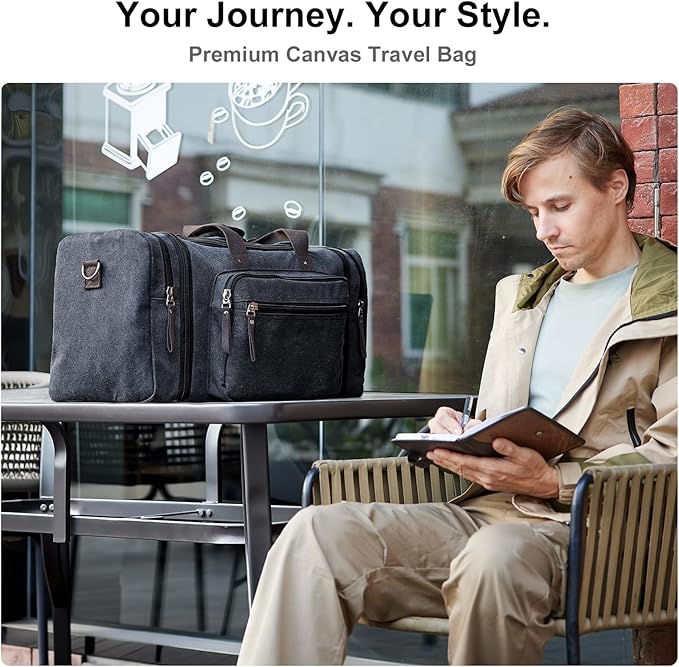 Canvas Expandable Duffle Bag for Men Traveling, Luggage Travel Bag Weekender Overnight Bag,Mens Gym Carry on Duffel Bags